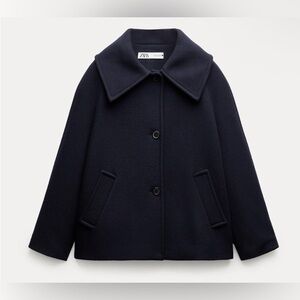 Zara Woman Navy Blue Wool Blend Short Coat – Size XL (Brand New, No Tag)